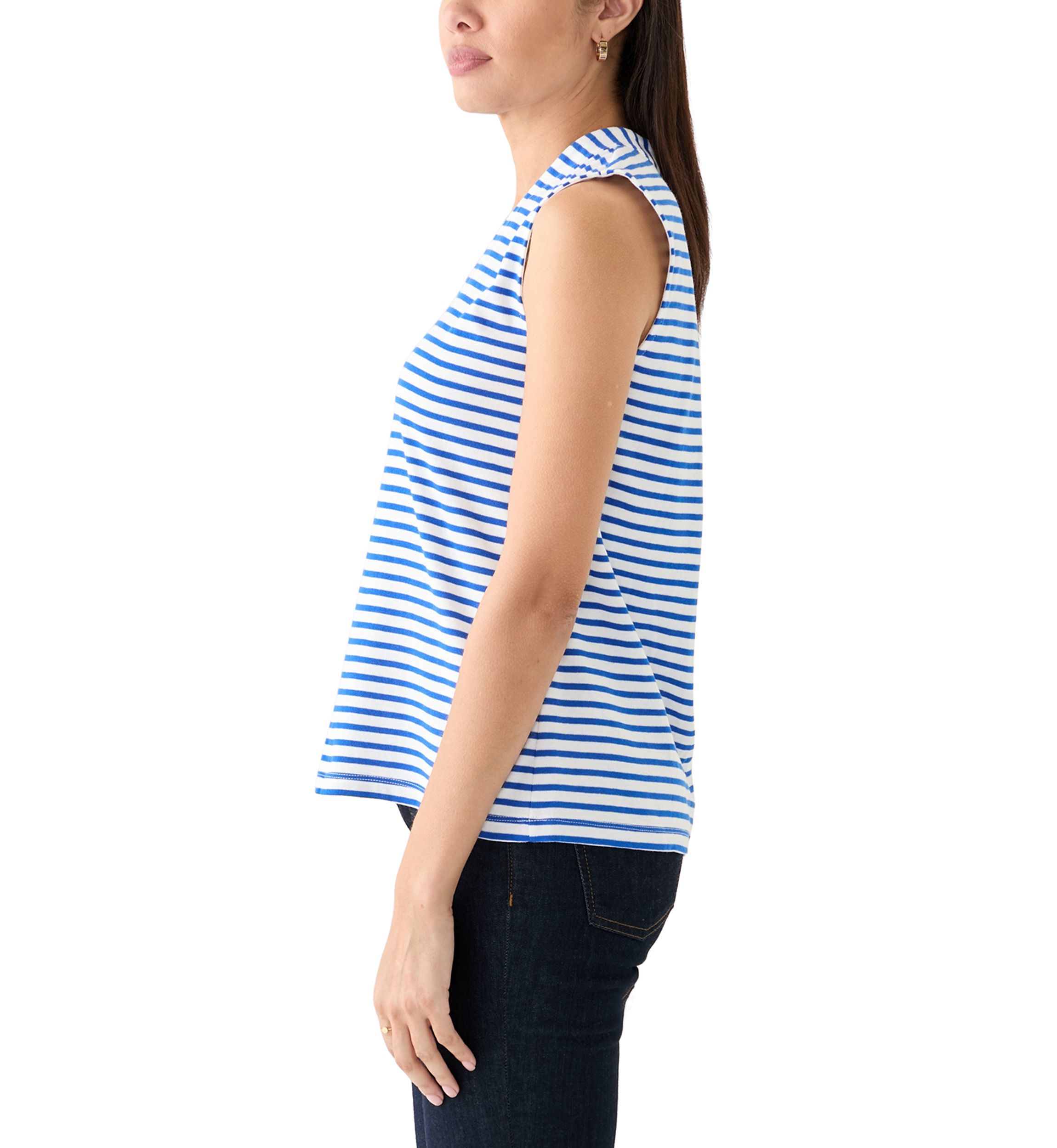 Womens Sleeveless V-Neck Yarn Dyed Top