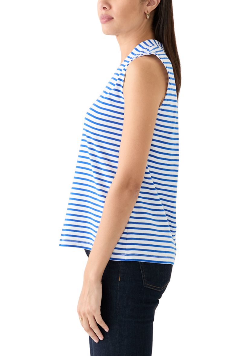 Womens Sleeveless V-Neck Yarn Dyed Top