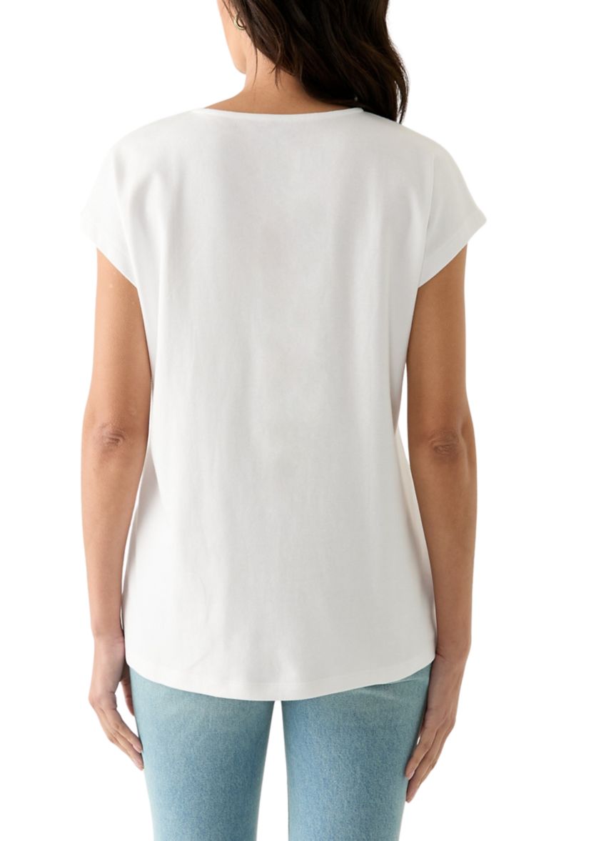 Womens Dolman Crochet Trim Solid T-Shirt