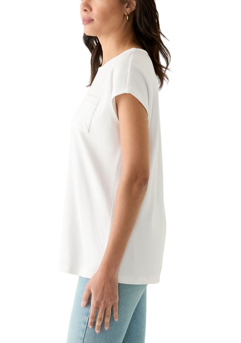 Womens Dolman Crochet Trim Solid T-Shirt