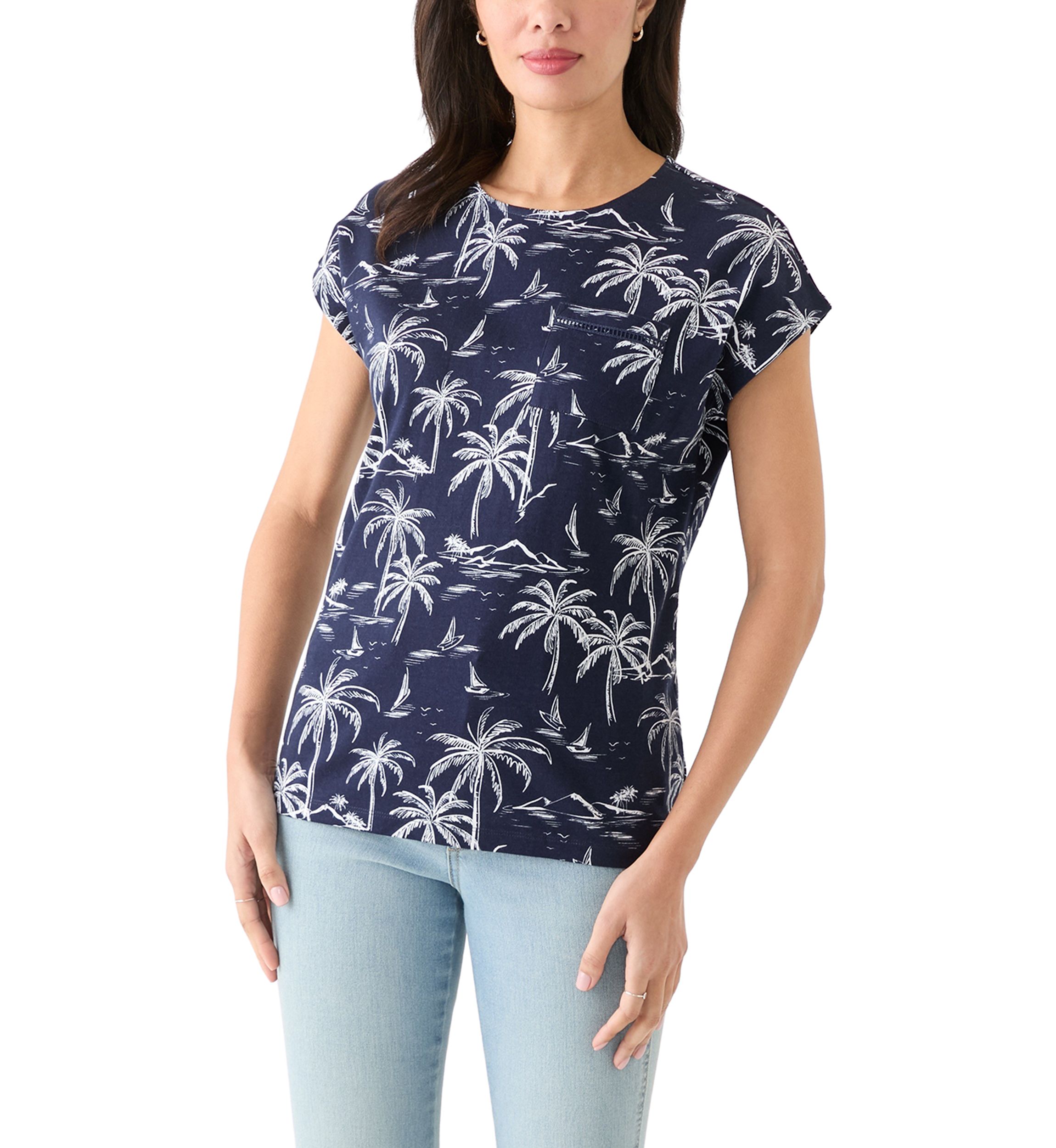 Womens Crochet Knit Printed Top