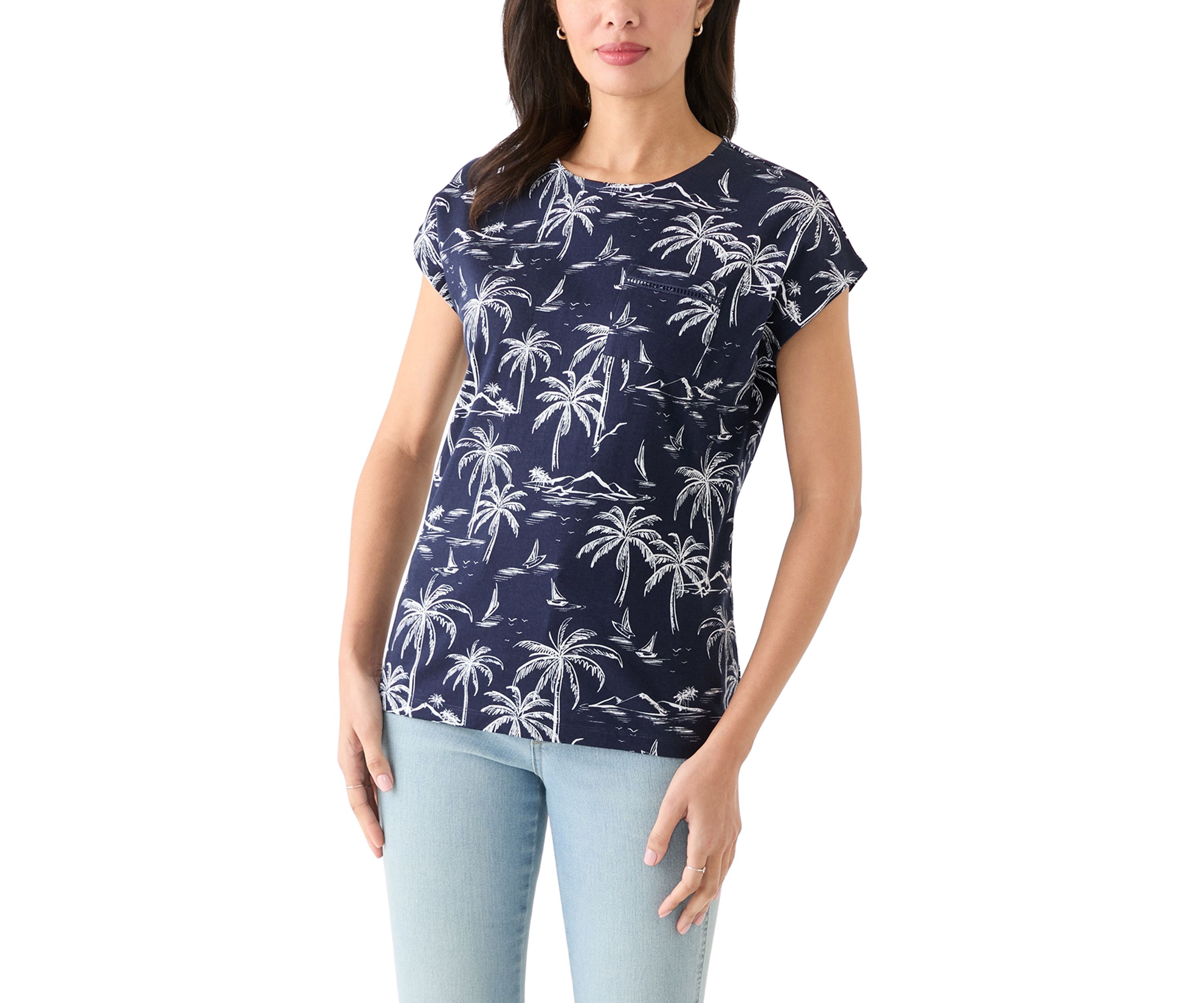Womens Crochet Knit Printed Top