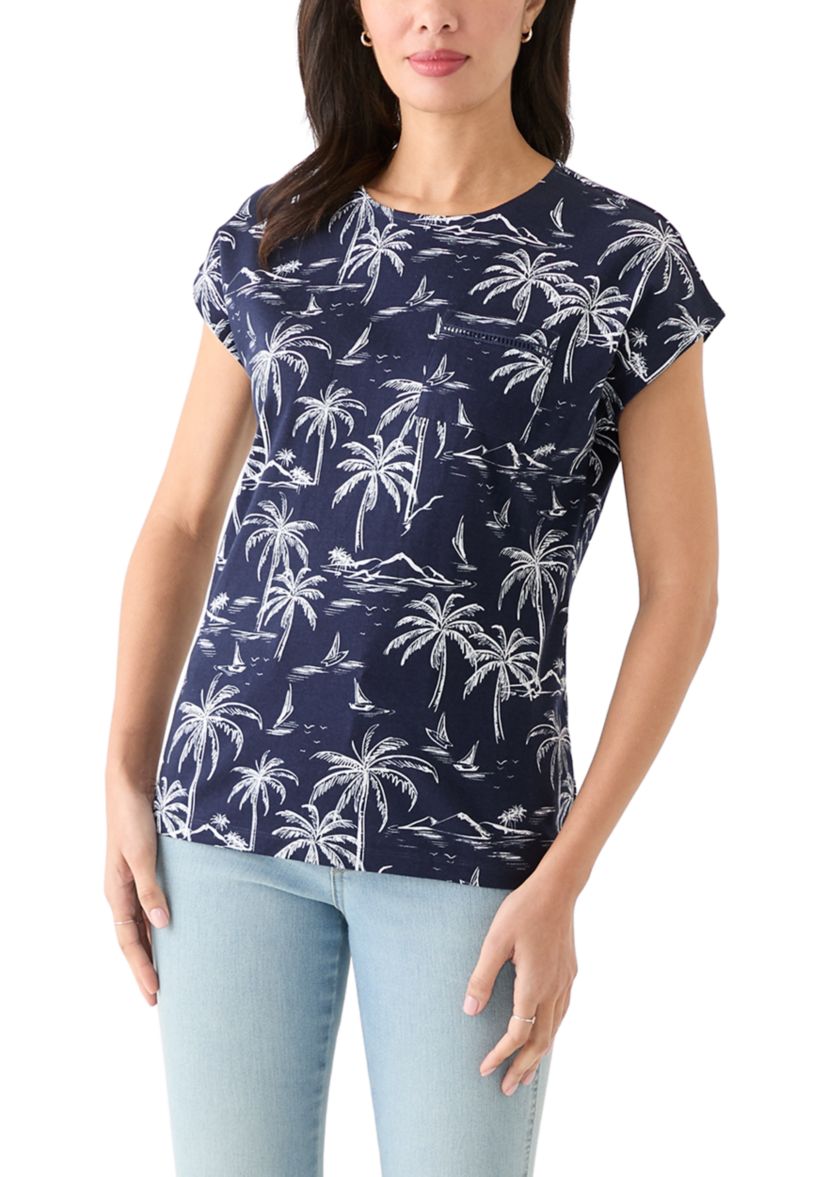 Womens Crochet Knit Printed Top