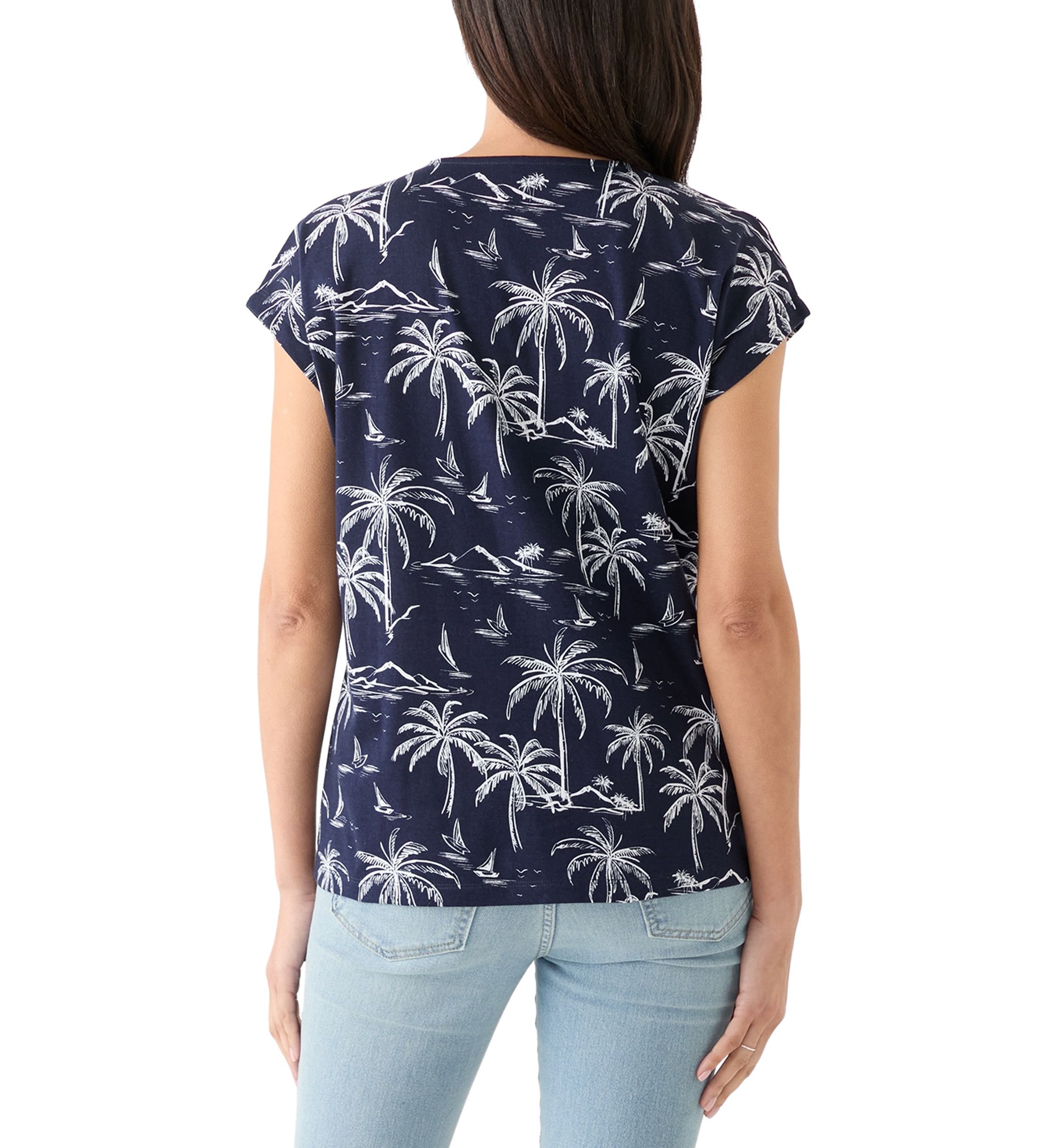 Womens Crochet Knit Printed Top