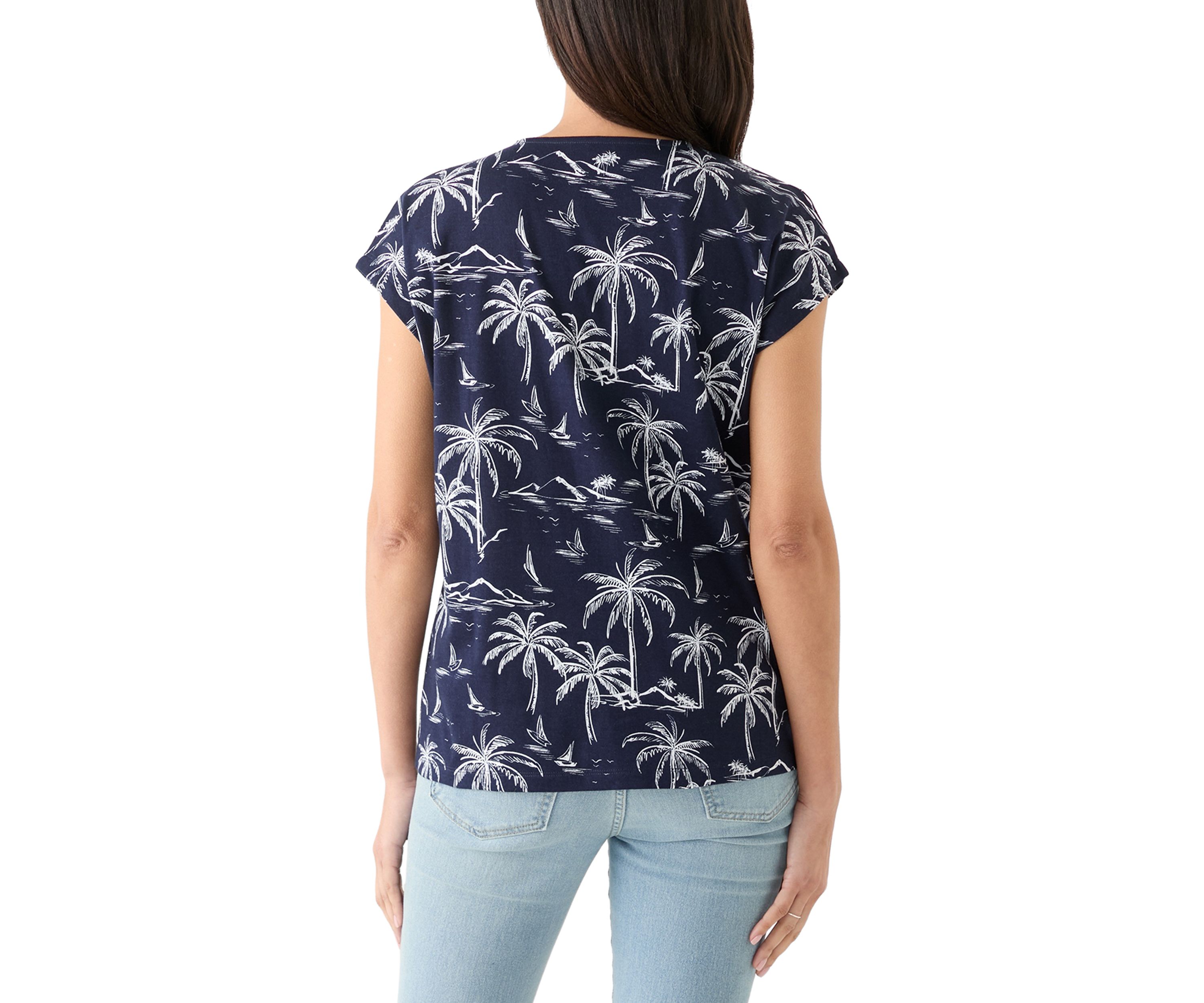 Womens Crochet Knit Printed Top