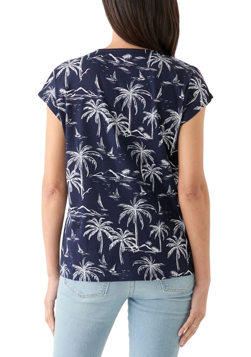 Womens Crochet Knit Printed Top