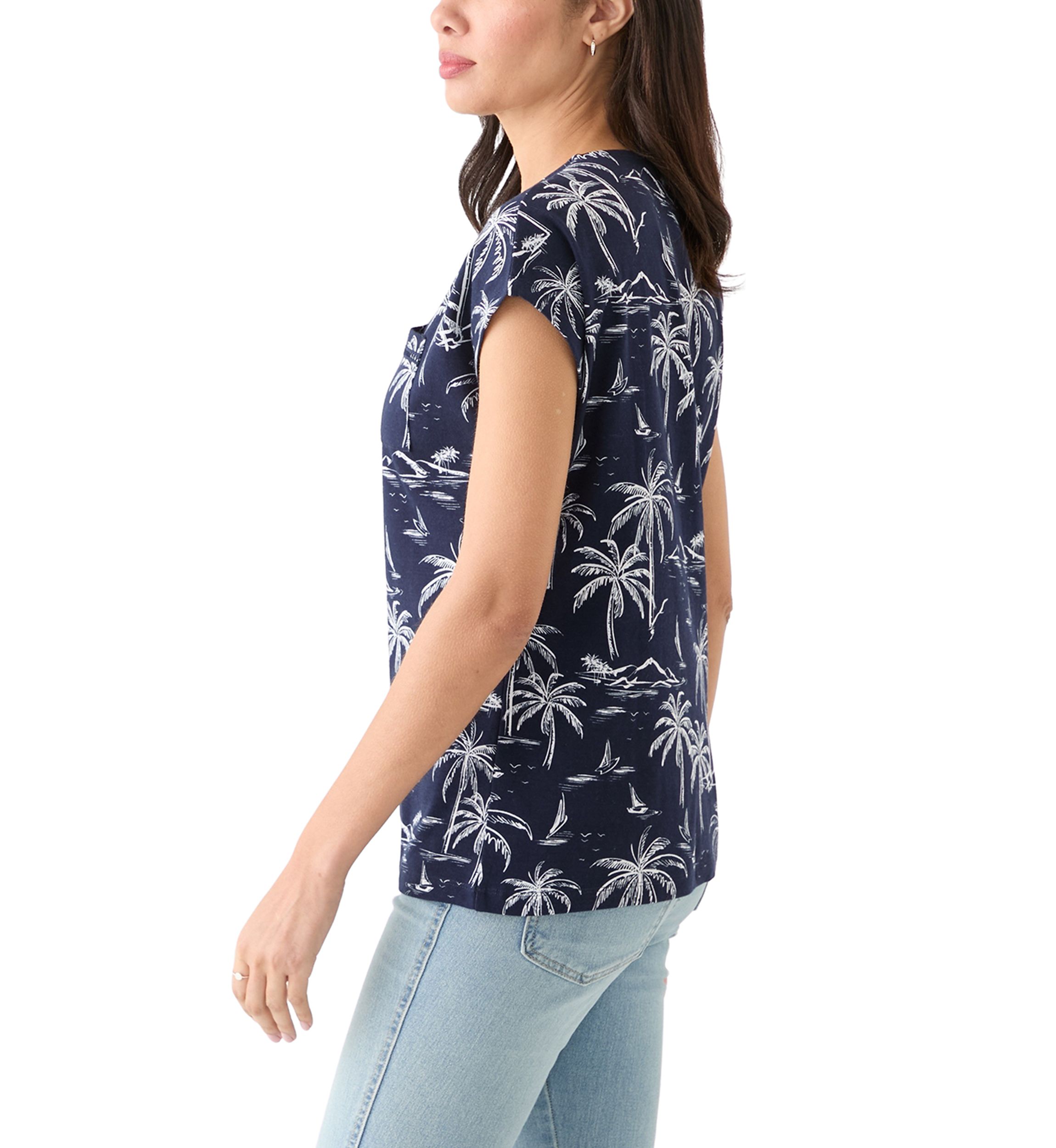 Womens Crochet Knit Printed Top