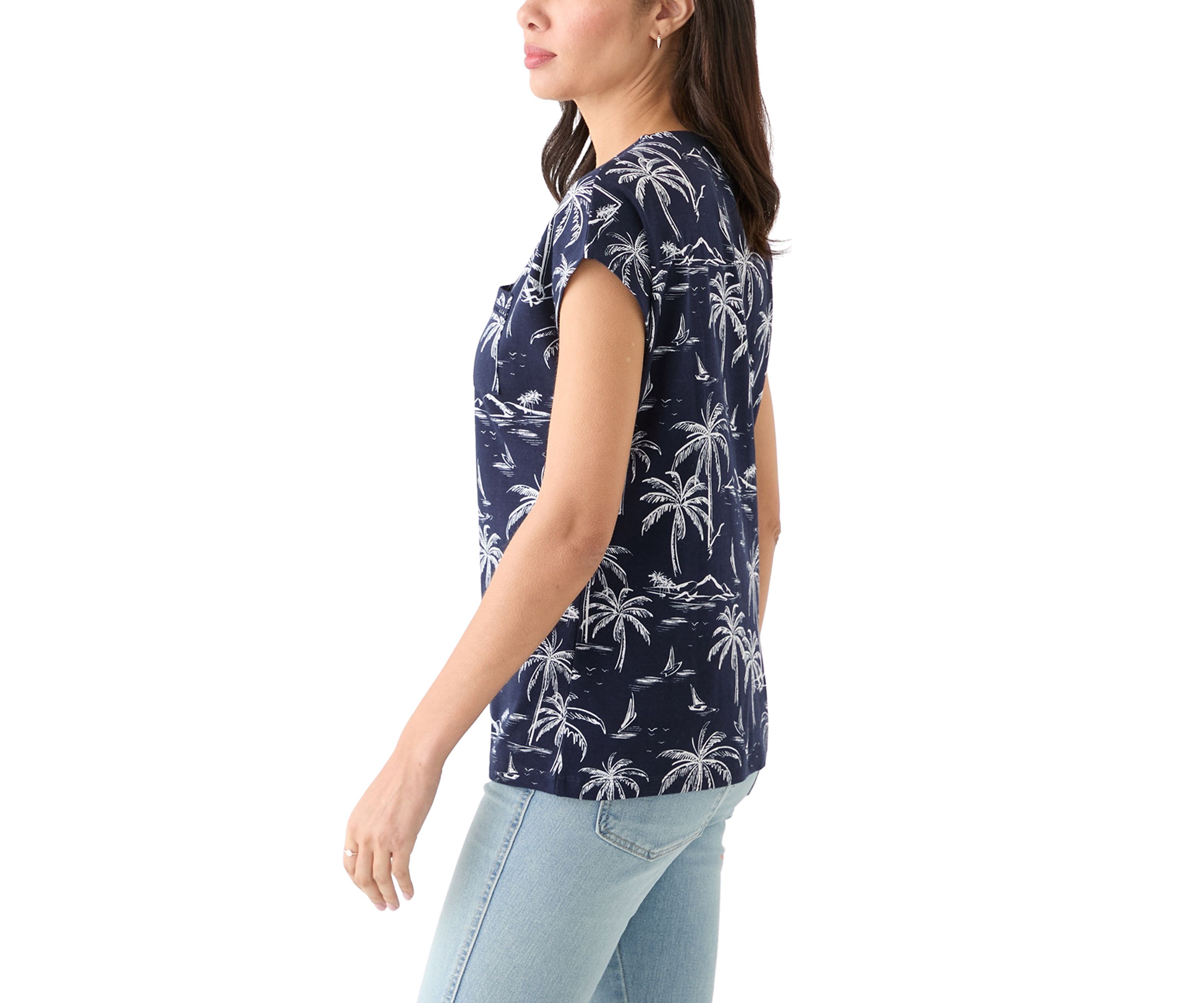 Womens Crochet Knit Printed Top