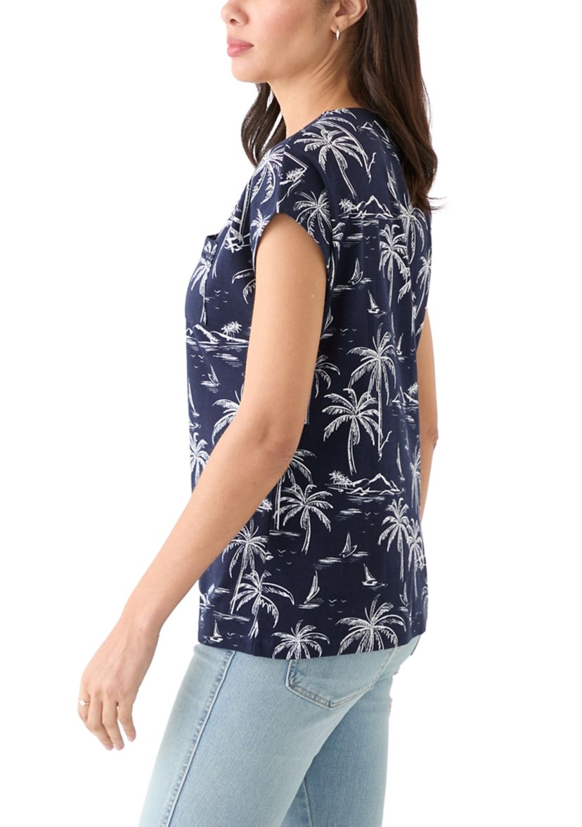 Womens Crochet Knit Printed Top
