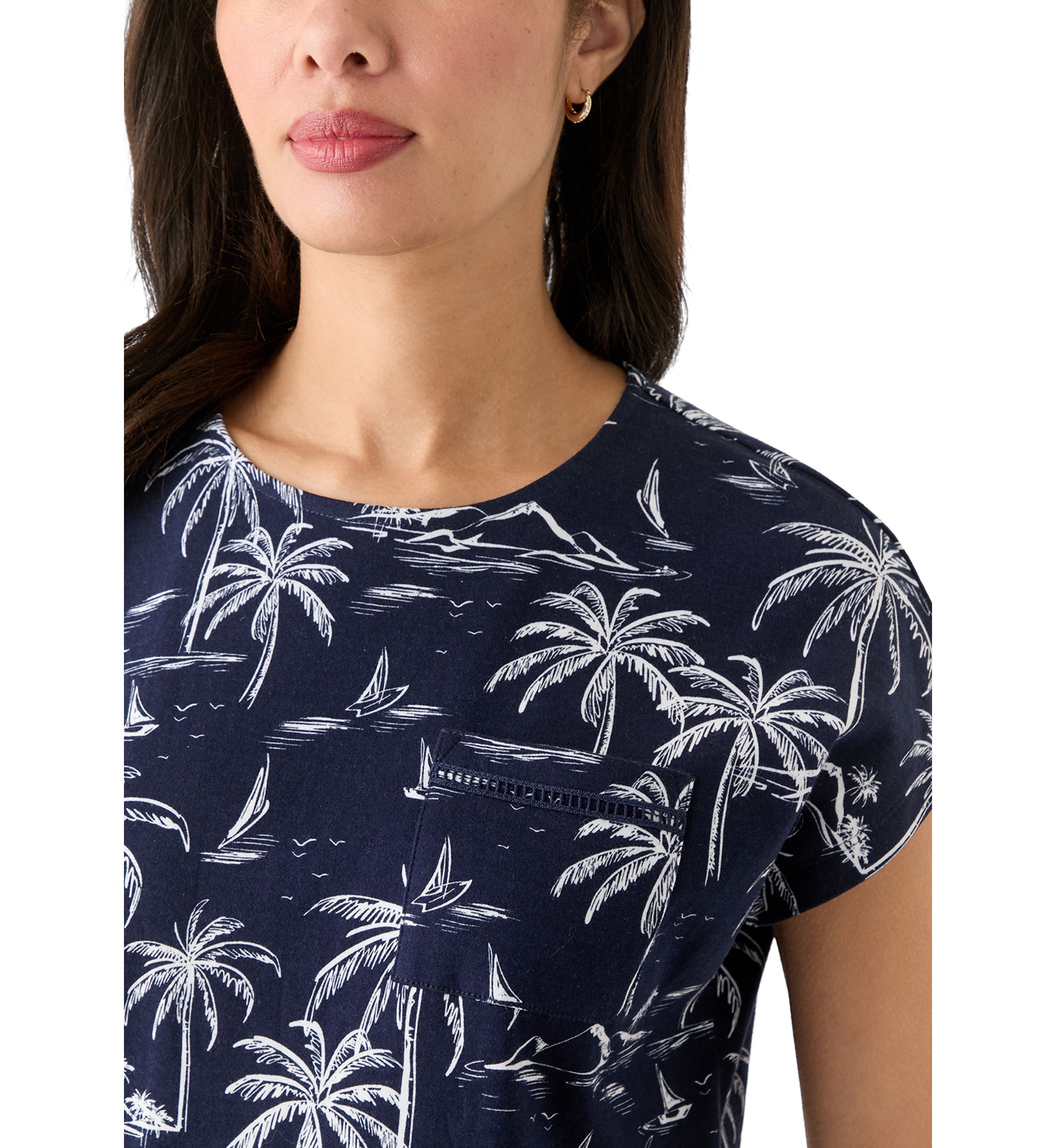 Womens Crochet Knit Printed Top