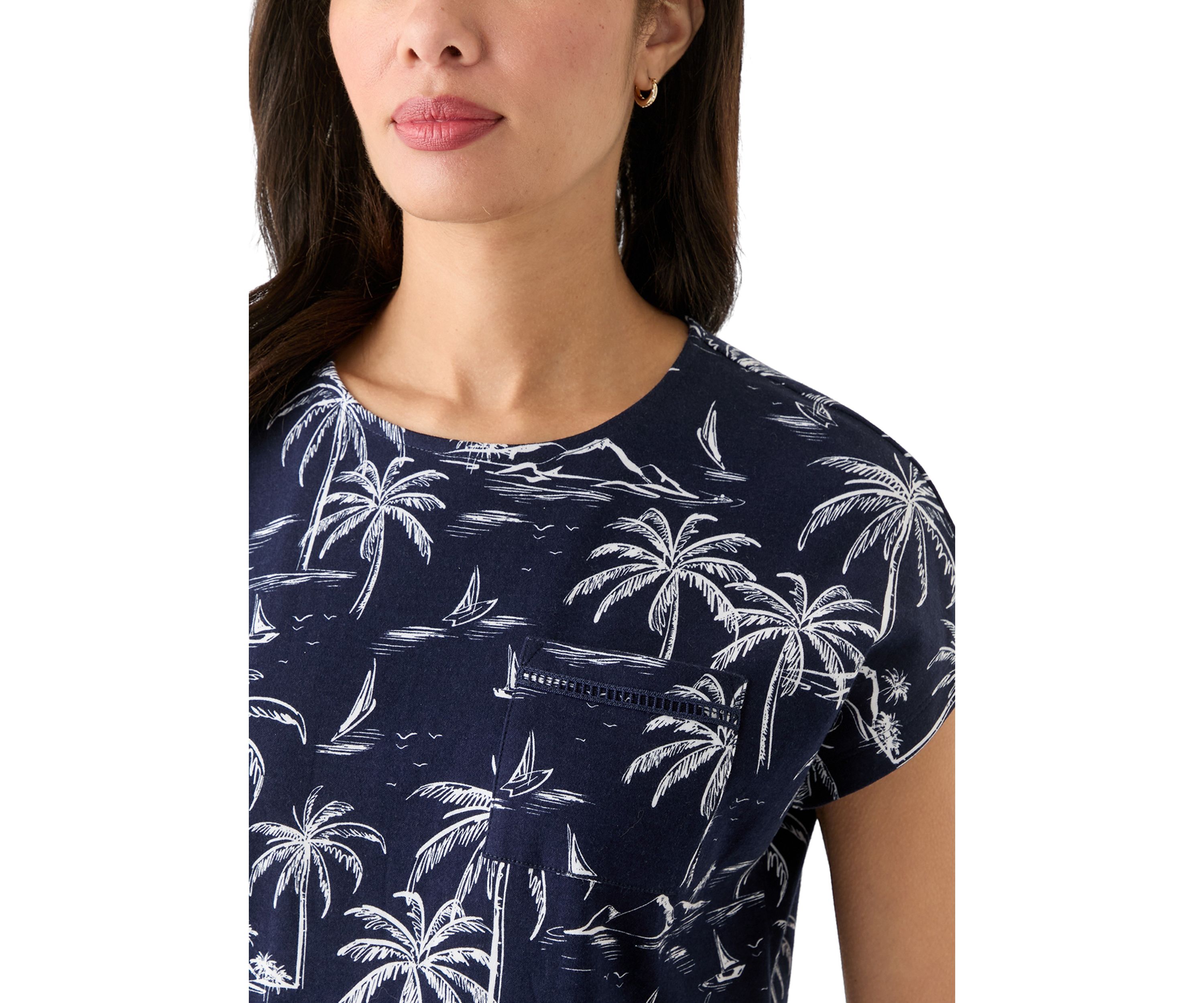 Womens Crochet Knit Printed Top