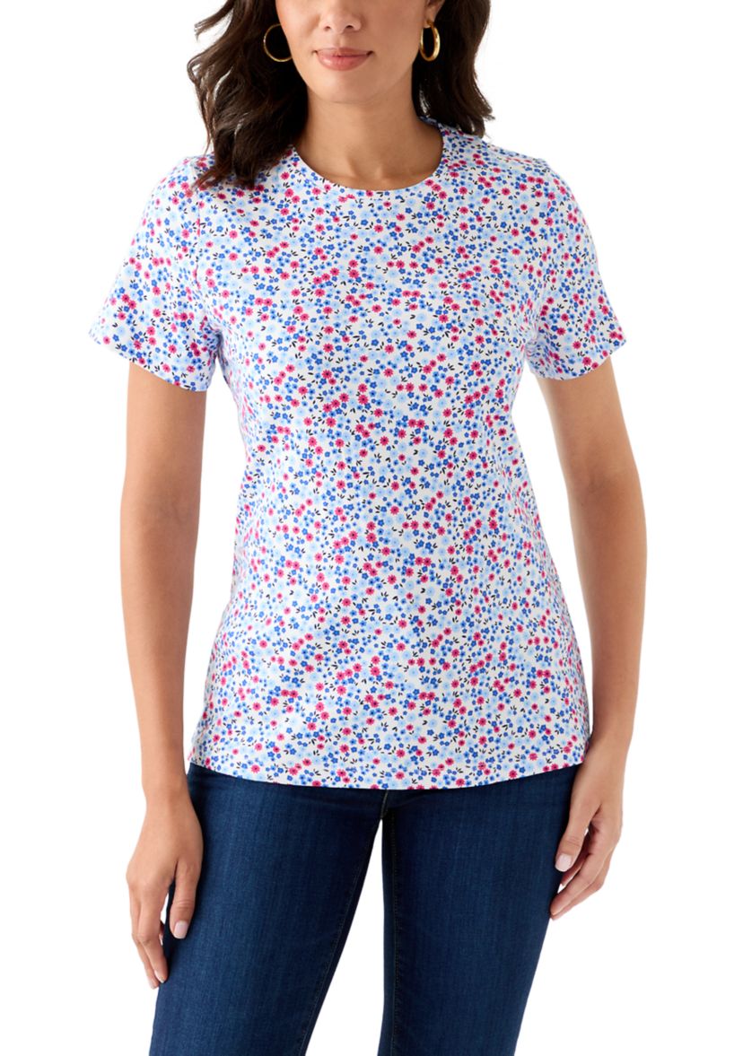 Womens Short Sleeve Crew Neck Print T-Shirt