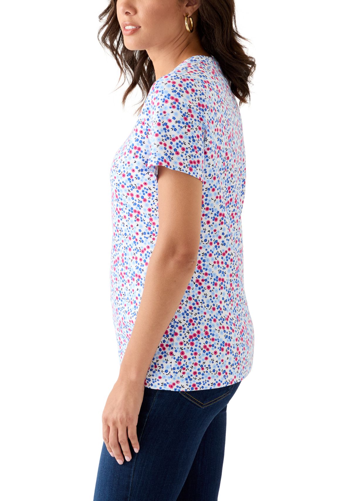 Womens Short Sleeve Crew Neck Print T-Shirt