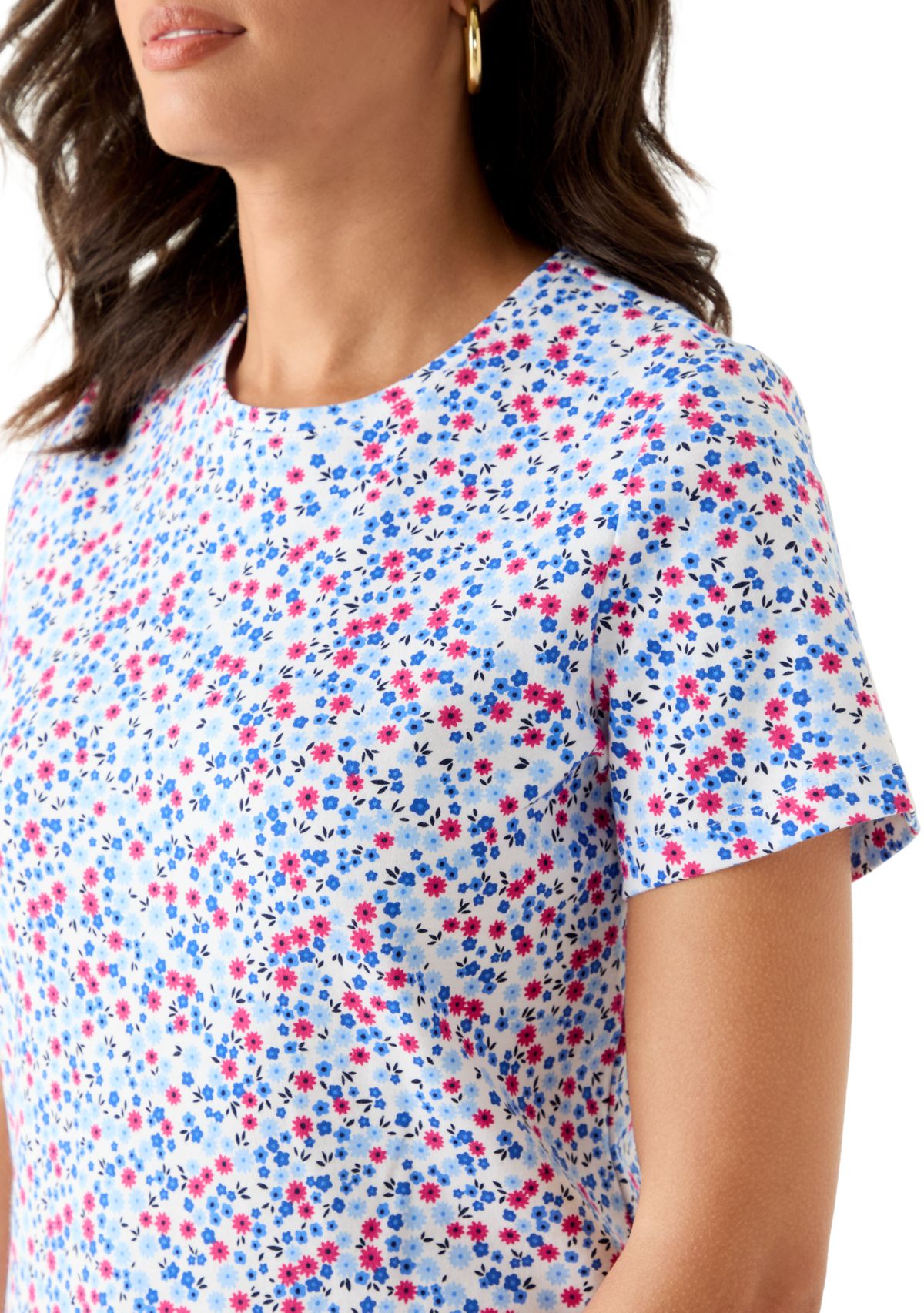 Womens Short Sleeve Crew Neck Print T-Shirt