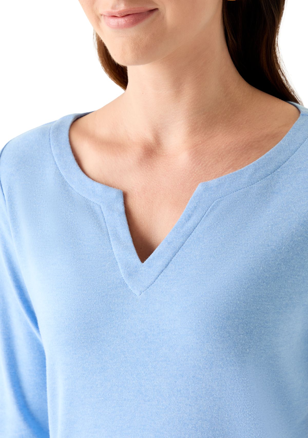Womens 3/4 Sleeve Split Neck Top