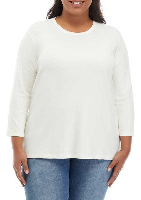 Kim Rogers® Plus Size 3/4 Sleeve Solid Shirt