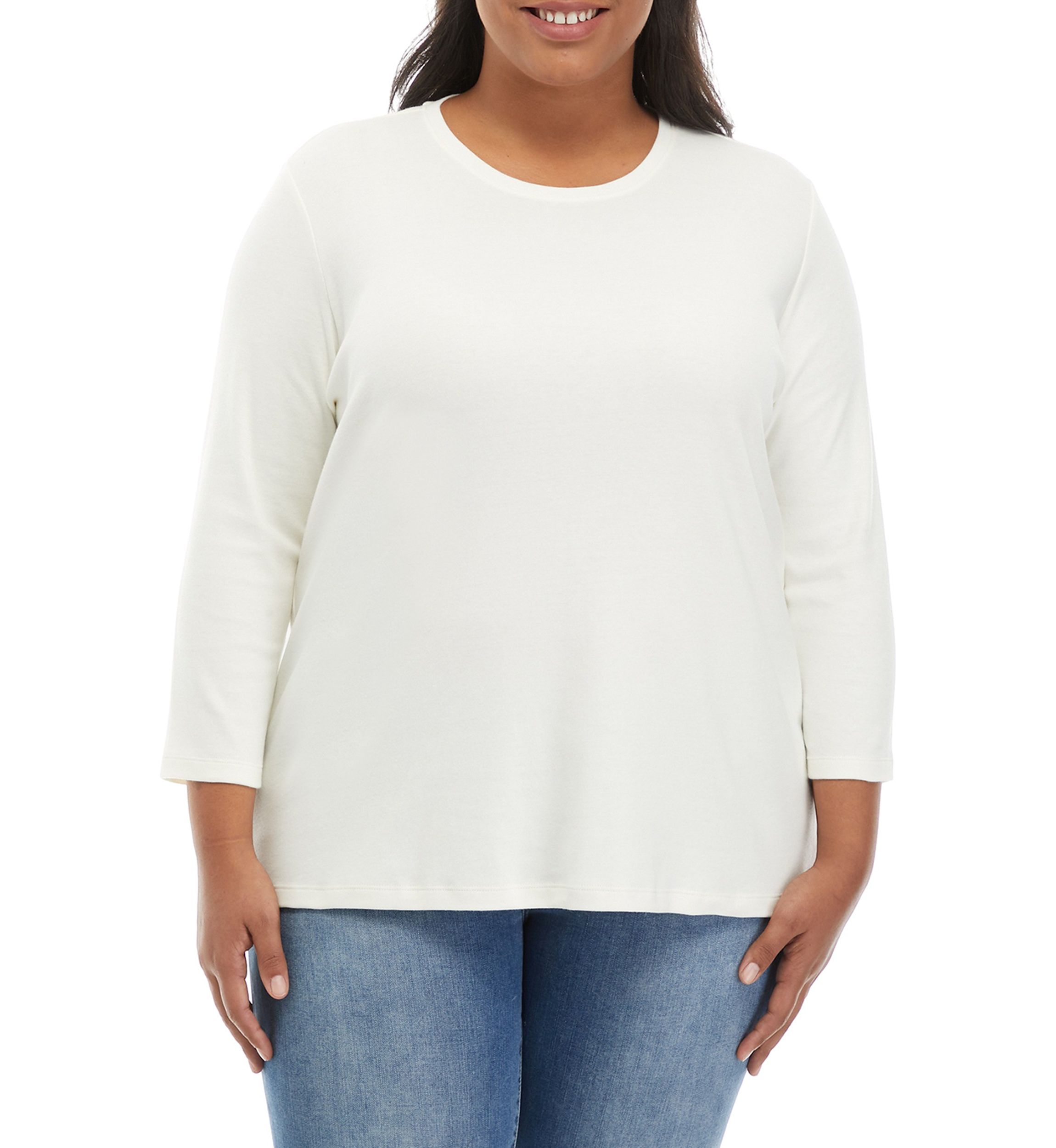 Plus Size 3/4 Sleeve Solid Shirt 
