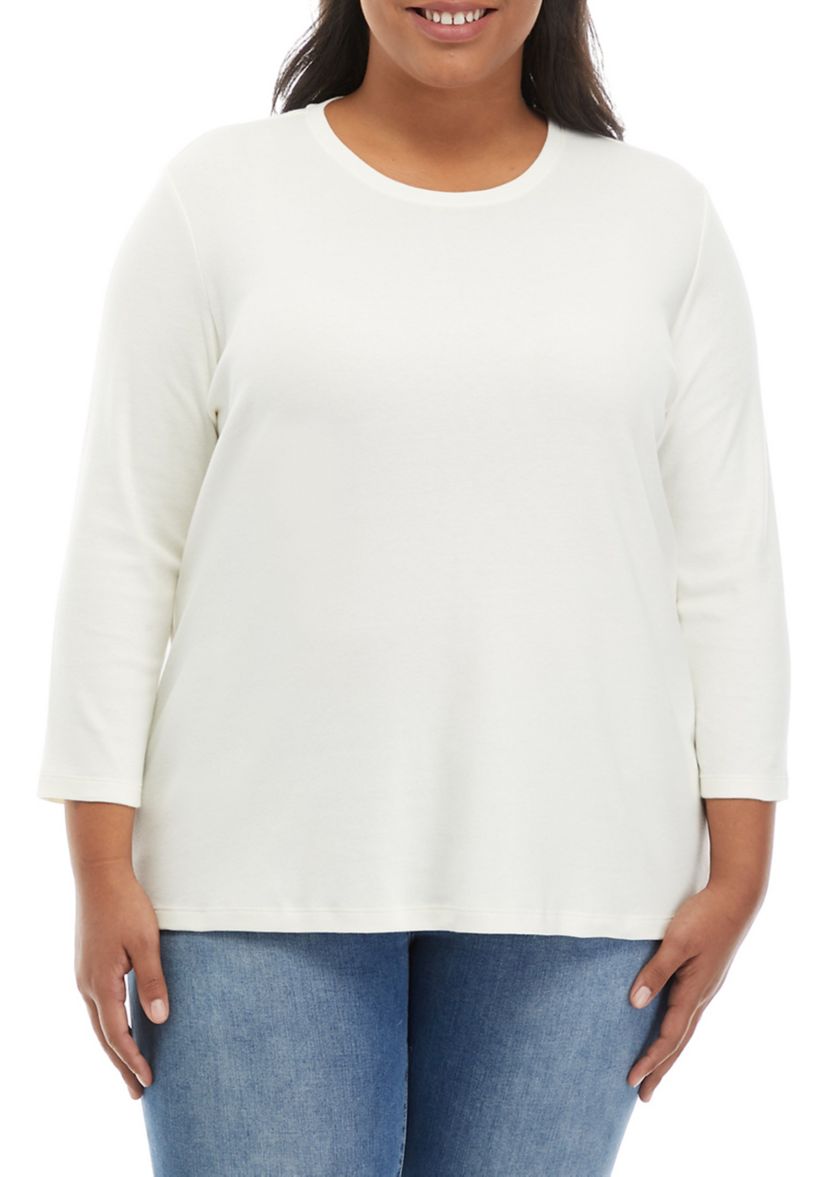 Plus Size 3/4 Sleeve Solid Shirt 