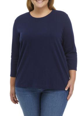 Kim Rogers Women's Plus Size 3/4 Sleeve Solid Shirt