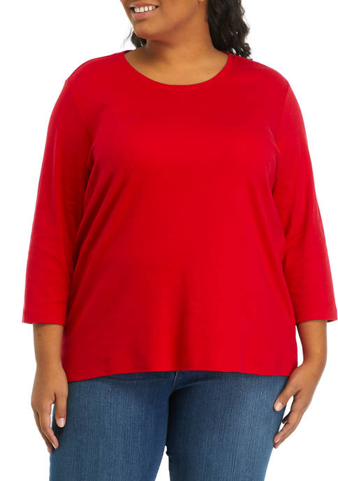 Kim Rogers® Plus Size 3/4 Sleeve Solid Shirt