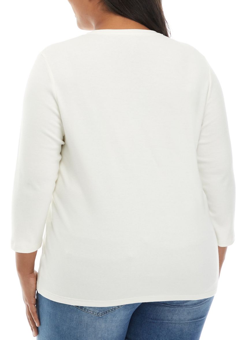 Plus Size 3/4 Sleeve Solid Shirt 