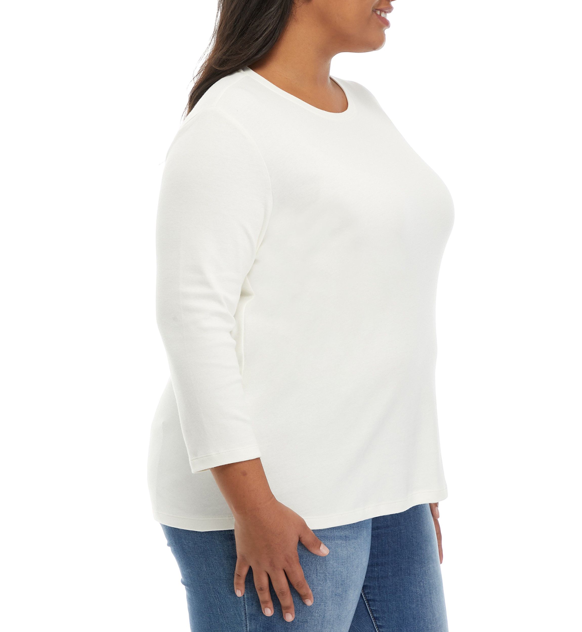 Plus Size 3/4 Sleeve Solid Shirt 