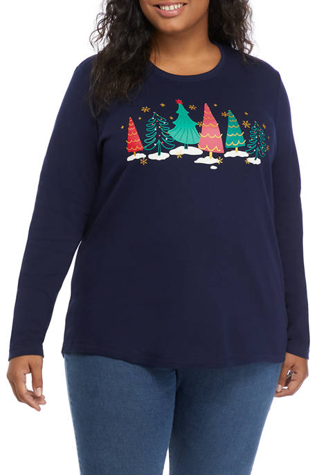 Kim Rogers® Plus Size Long Sleeve Christmas Graphic