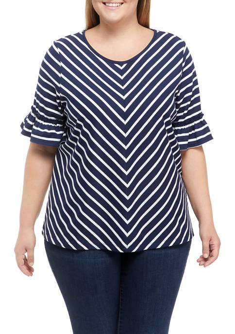 Kim Rogers® Plus Size Bell Sleeve Stripe Top