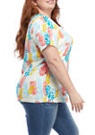 Plus Size Short Sleeve Printed Scallop Neck Top