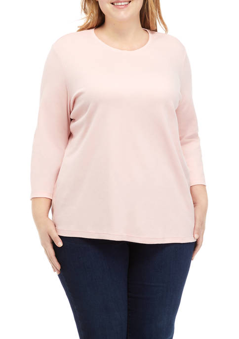 Plus Size Perfectly Soft 3/4 Sleeve Crew Neck T-Shirt