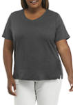 Plus Size Short Sleeve Solid V-Neck T-Shirt