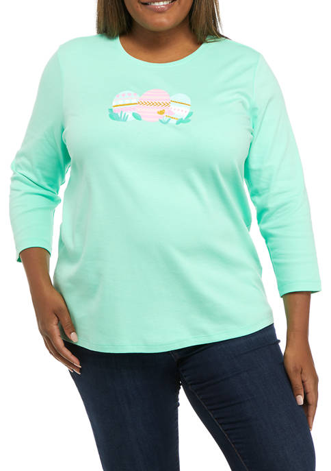 Kim Rogers® Plus Size 3/4 Sleeve Graphic T-Shirt