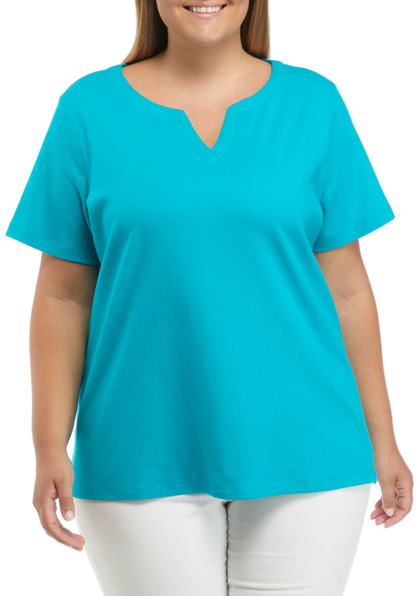 Plus Size Short Sleeve Split Neck T-Shirt 