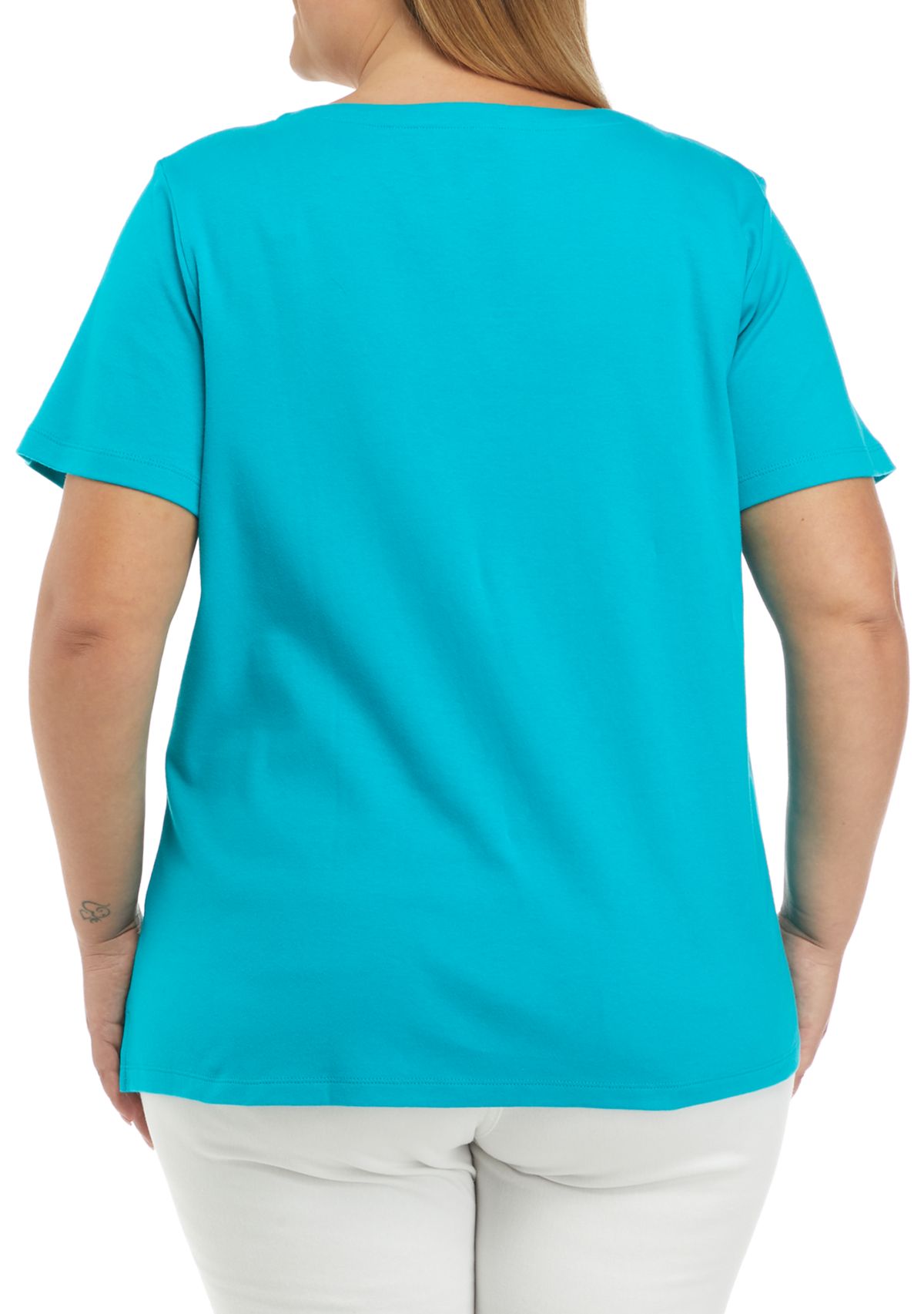 Plus Size Short Sleeve Split Neck T-Shirt 