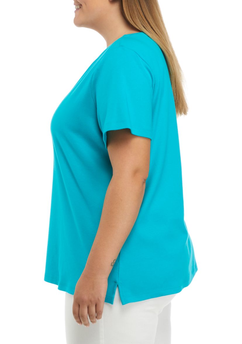 Plus Size Short Sleeve Split Neck T-Shirt 