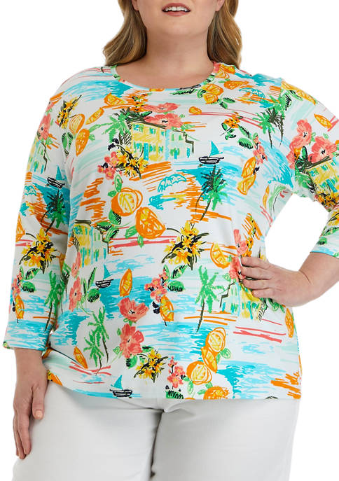 Kim Rogers® Plus Size 3/4 Sleeve Printed Shirt