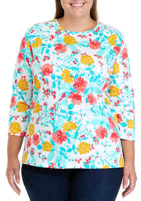 Fashion Womens O-Neck Short Sleeve Pocket Sack Plus Size Floral Printed Cotton Tee Casual Top 