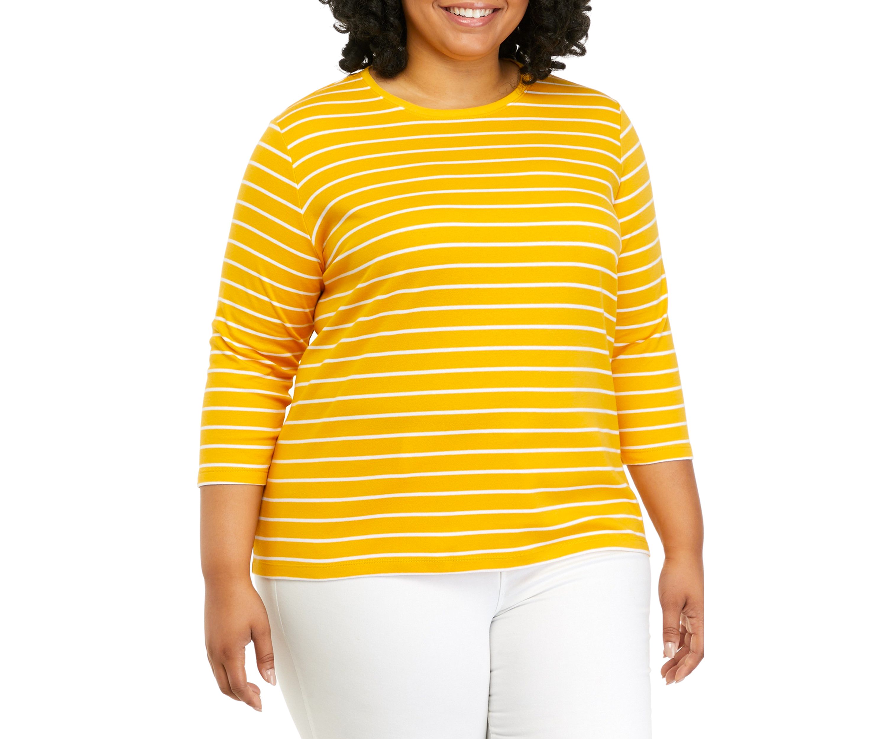 Plus Size 3/4 Sleeve Crew Neck Top