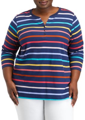 Kim Rogers® Women's Plus Size 3/4 Sleeve Henley Fashion T-Shirt