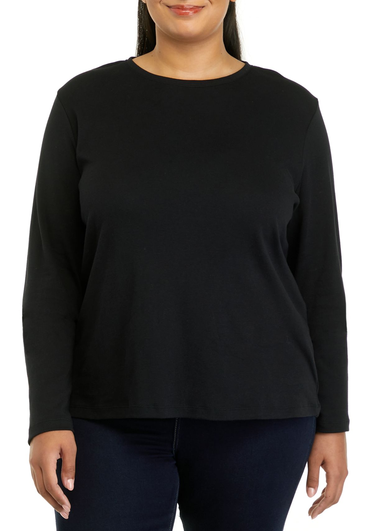 Plus Size Long Sleeve Crew Neck Solid Top