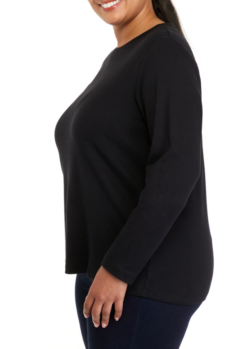 Plus Size Long Sleeve Crew Neck Solid Top