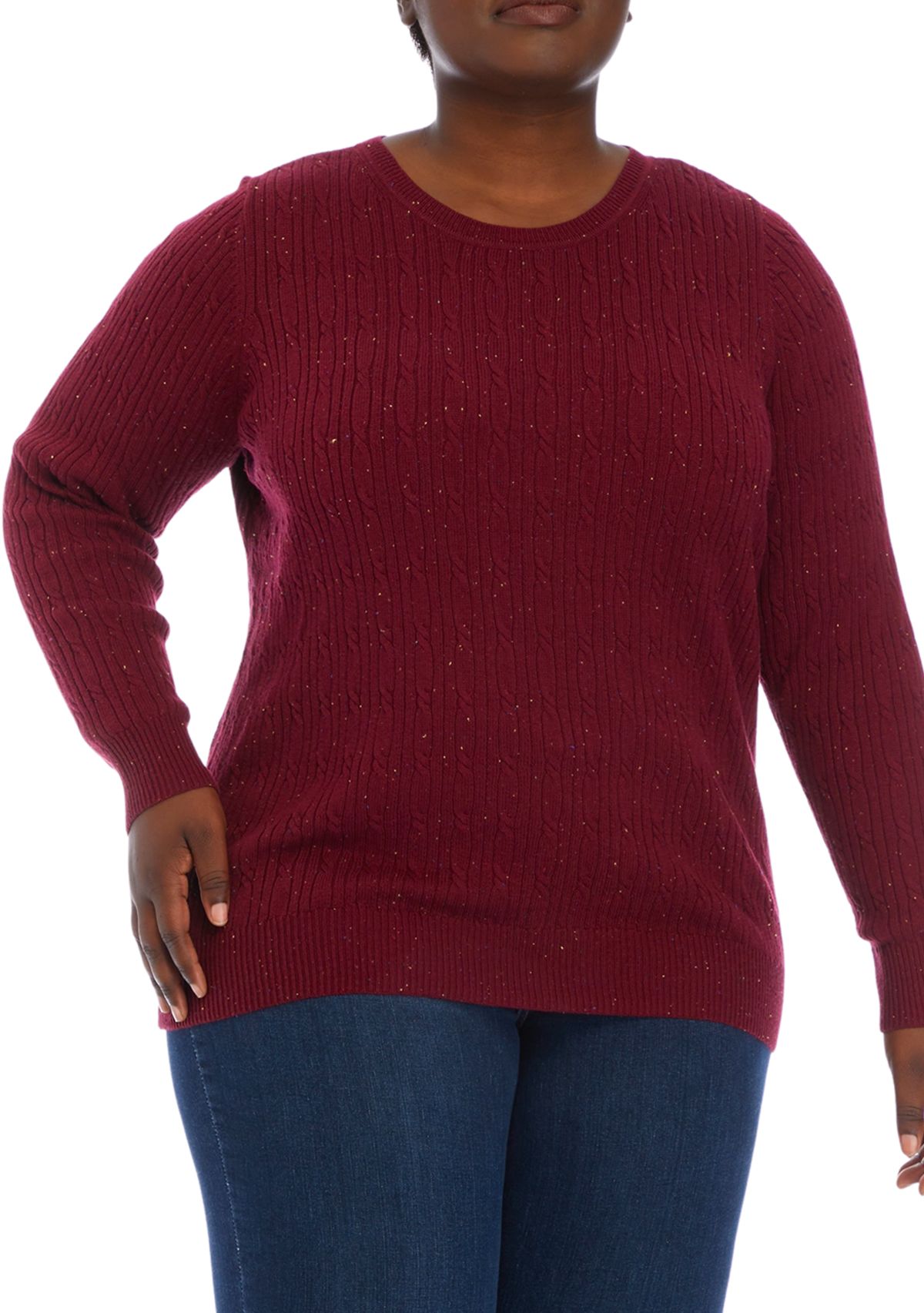 Plus Size Long Sleeve Cable Crew Neck Sweater