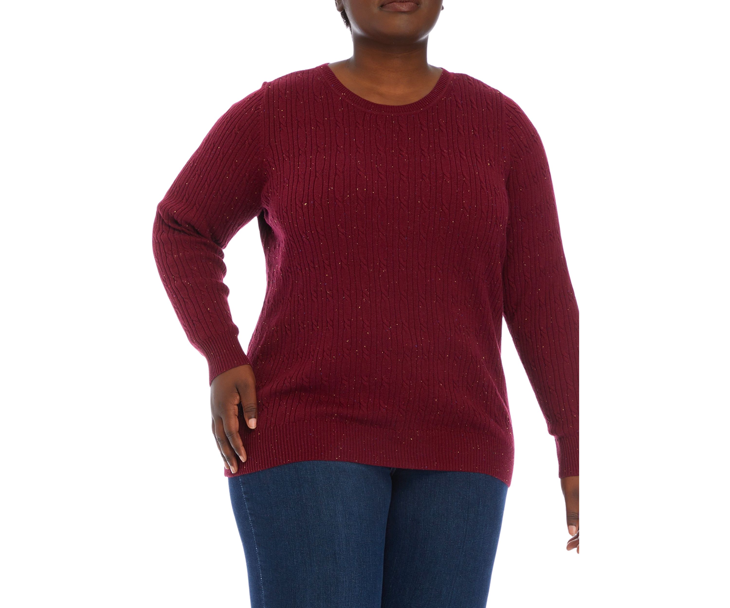 Plus Size Long Sleeve Cable Crew Neck Sweater