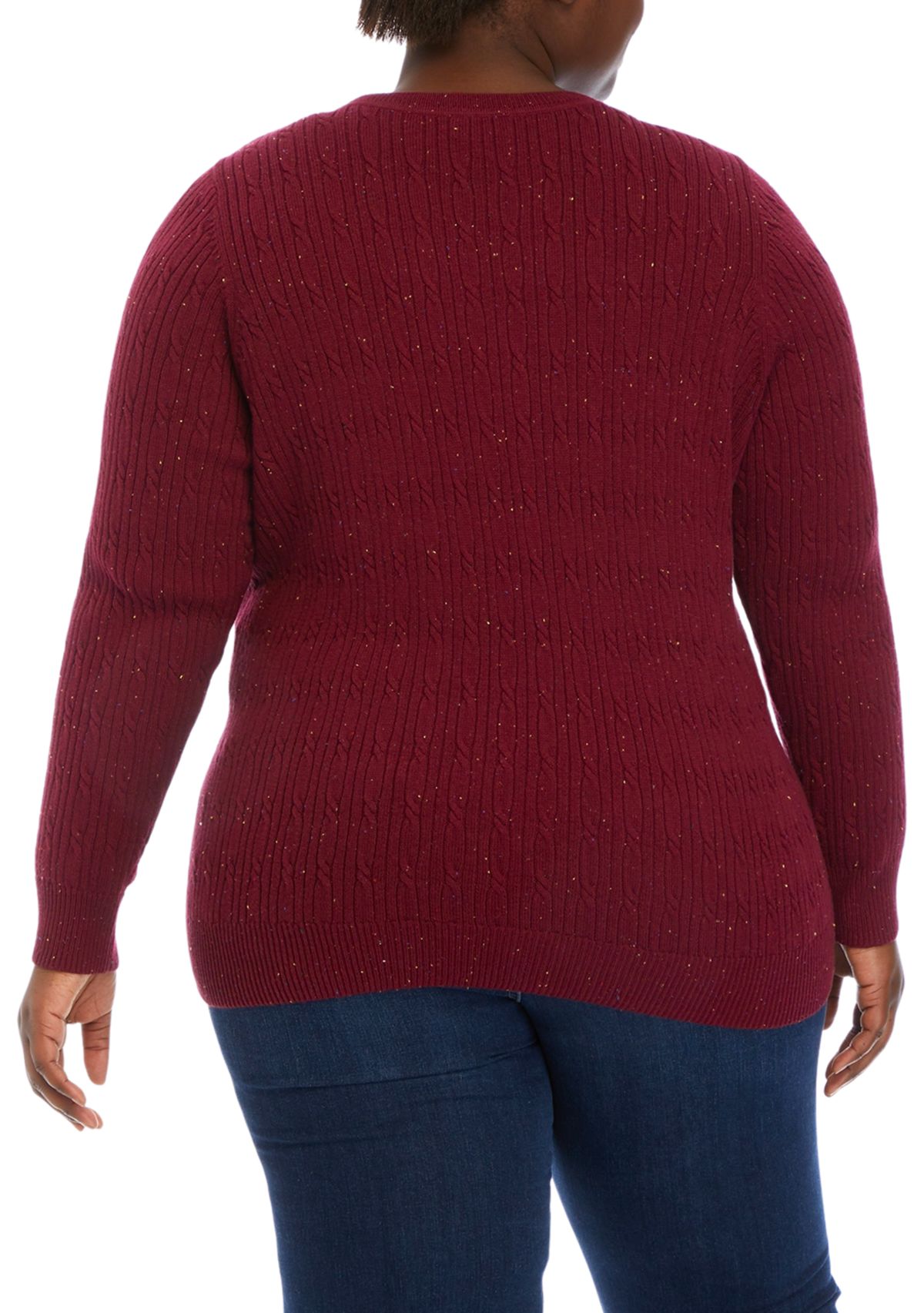 Plus Size Long Sleeve Cable Crew Neck Sweater