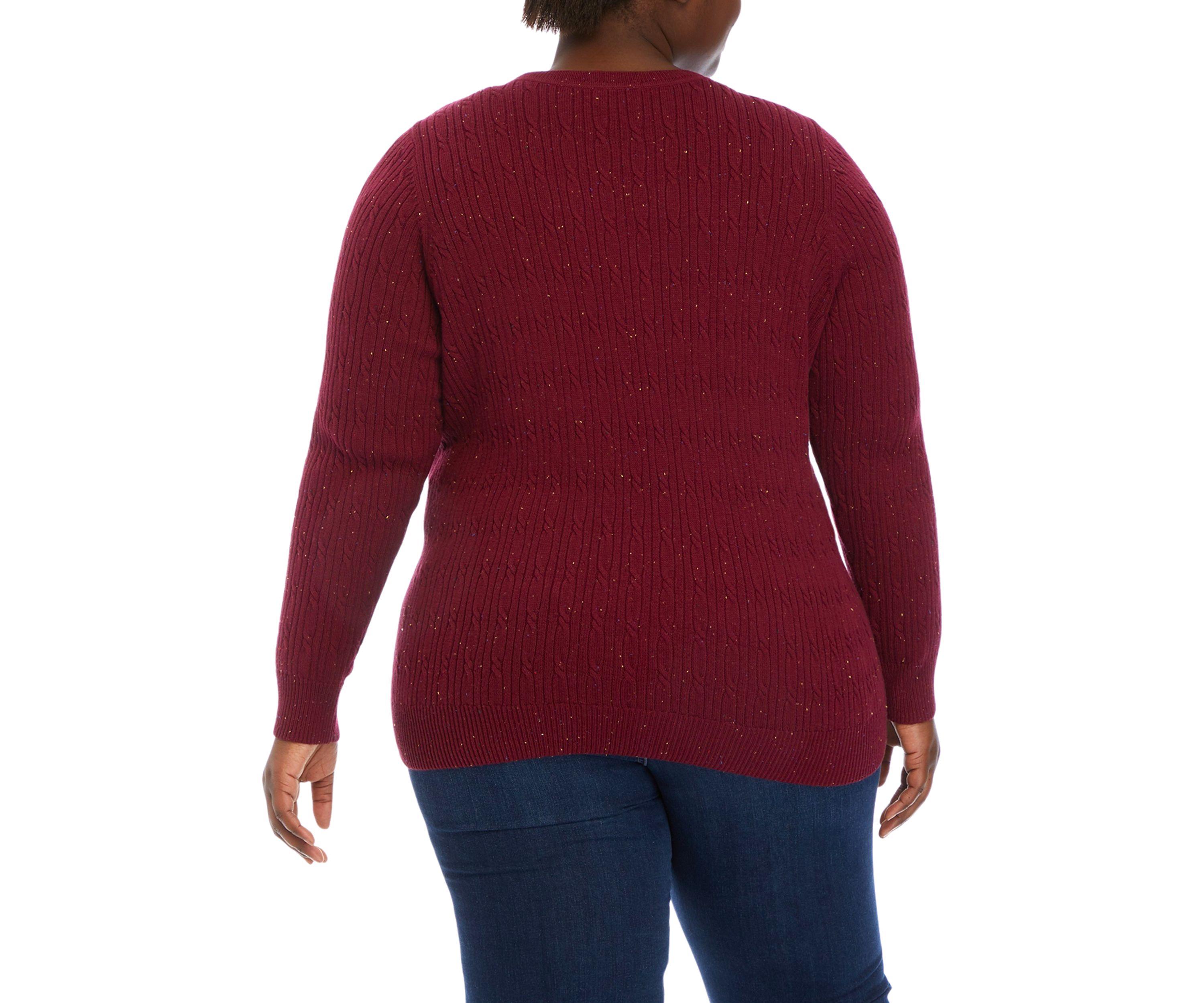 Plus Size Long Sleeve Cable Crew Neck Sweater