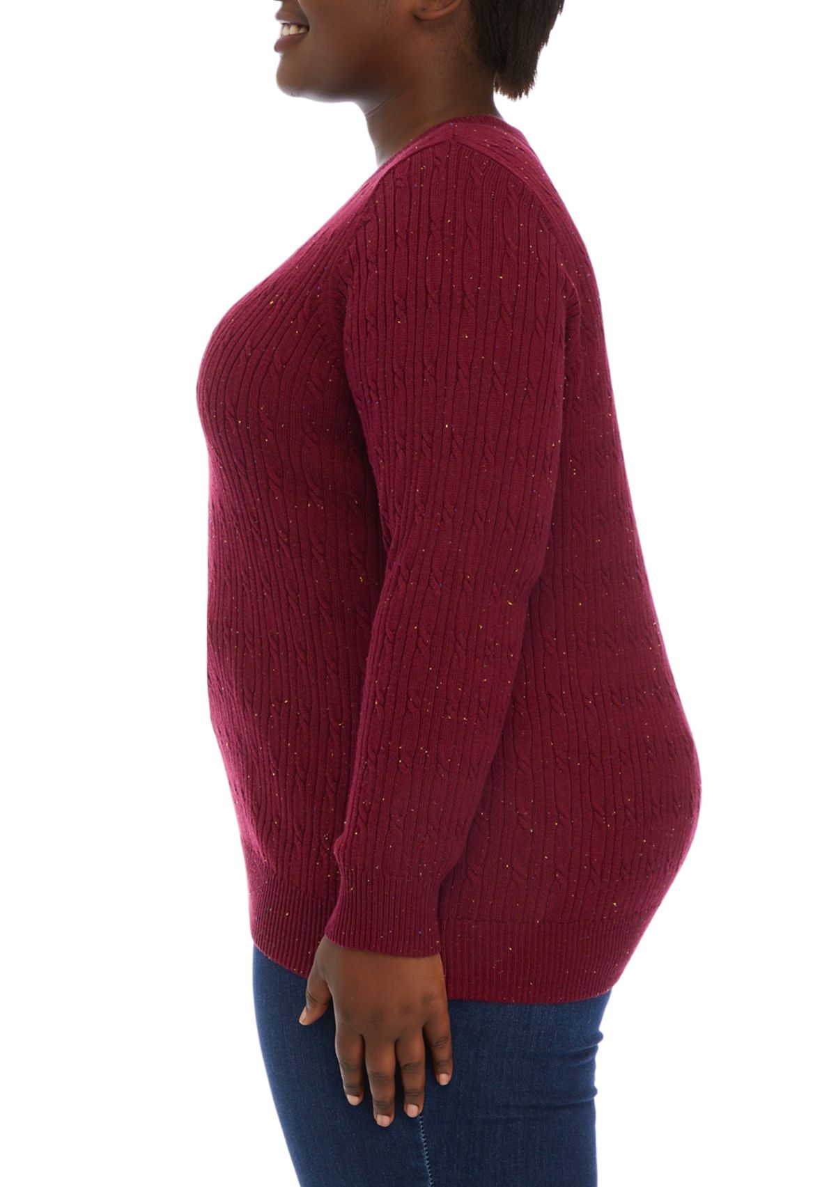 Plus Size Long Sleeve Cable Crew Neck Sweater
