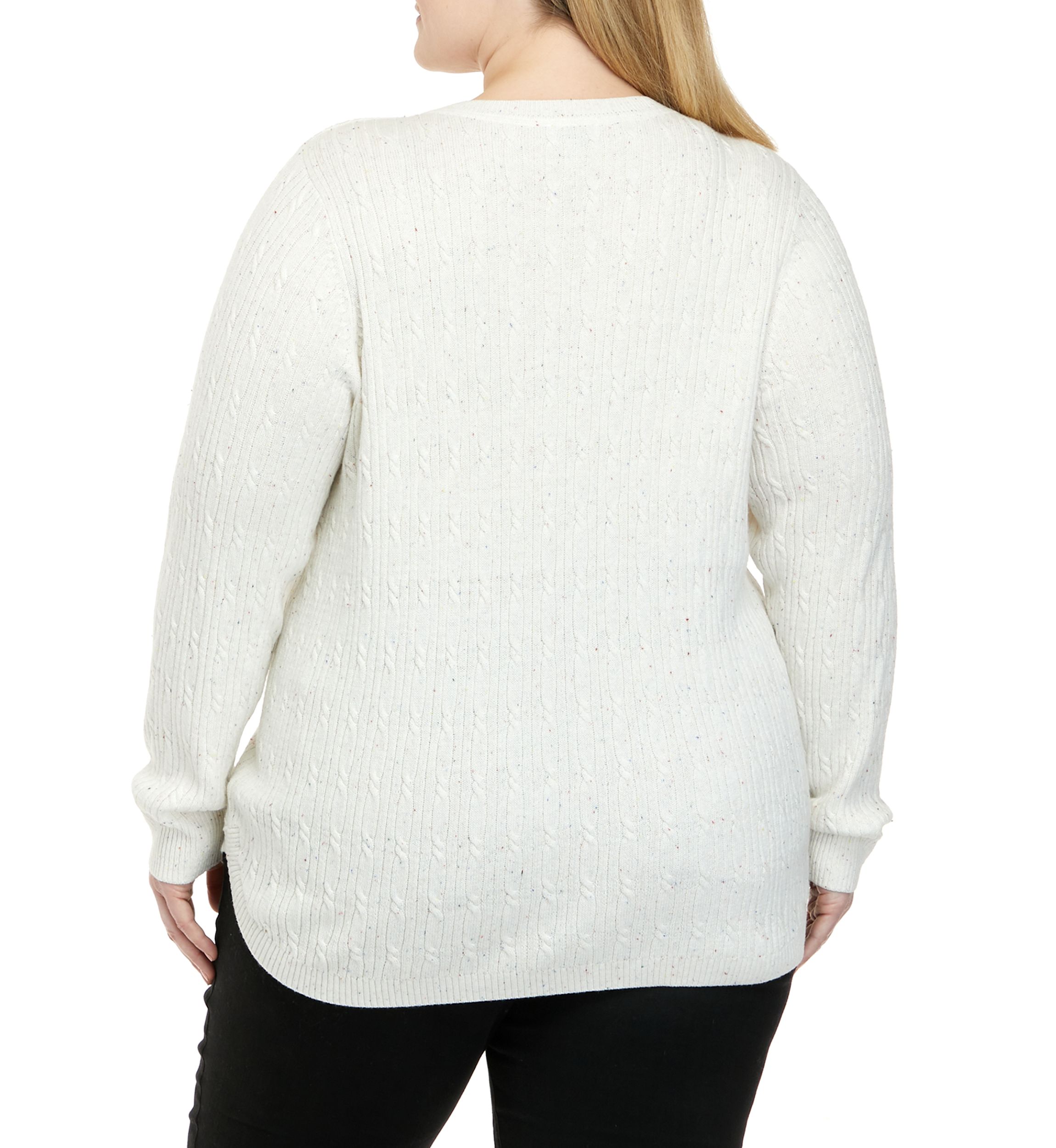 Plus Size Long Sleeve Cable V-Neck Sweater