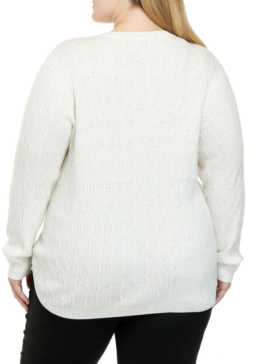Plus Size Long Sleeve Cable V-Neck Sweater
