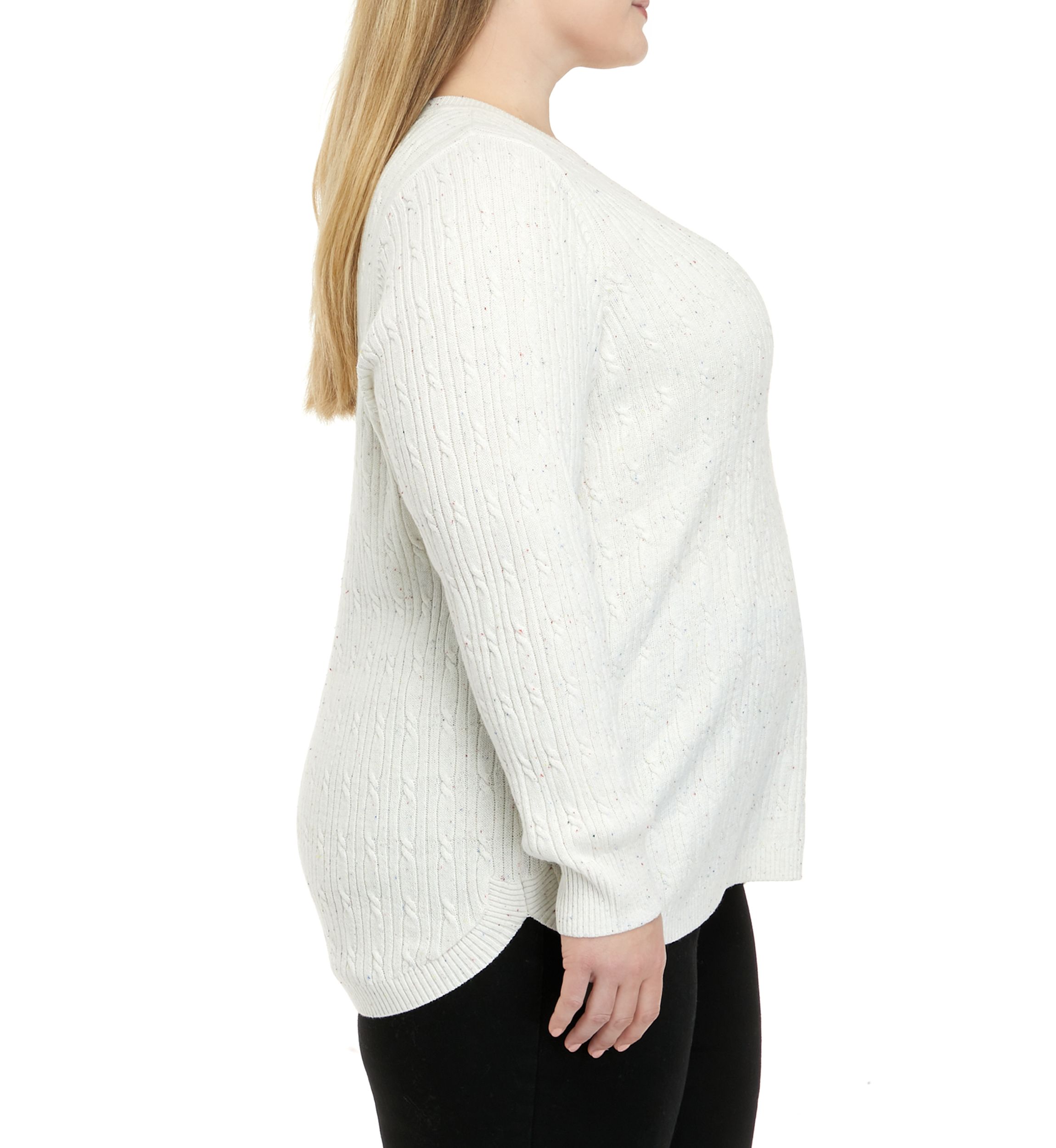 Plus Size Long Sleeve Cable V-Neck Sweater