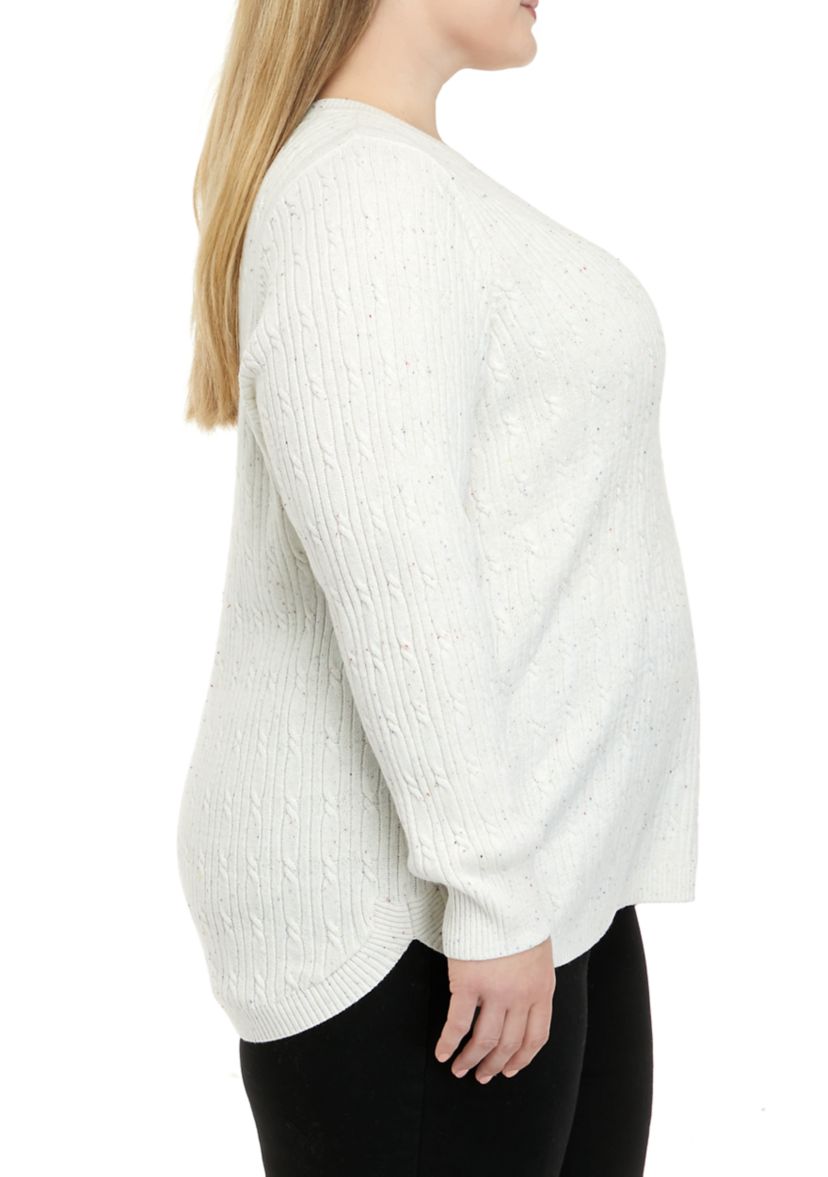 Plus Size Long Sleeve Cable V-Neck Sweater